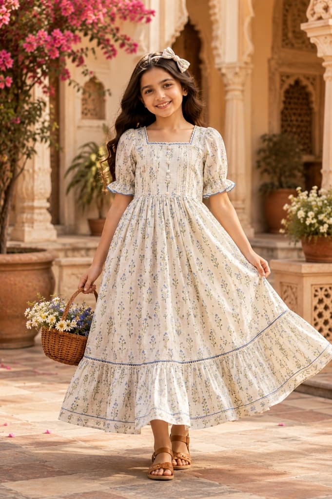 Avani Cornflower Wildflower Puff-Sleeve Cotton Dress - Main View