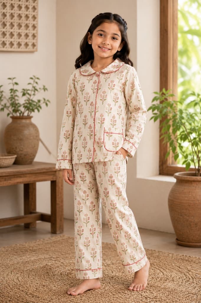 Gulabi Rose & Sage Blossom Cotton Pajama Set