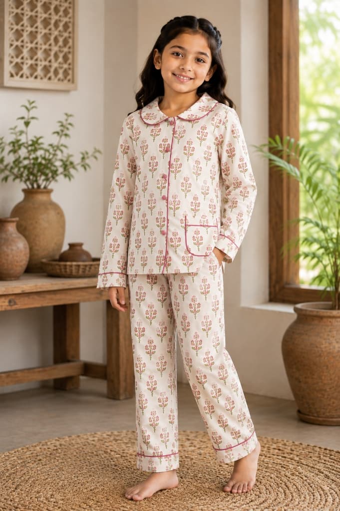 Gulabi Rose & Sage Blossom Cotton Pajama Set