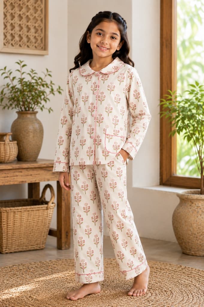 Gulabi Rose & Sage Blossom Cotton Pajama Set