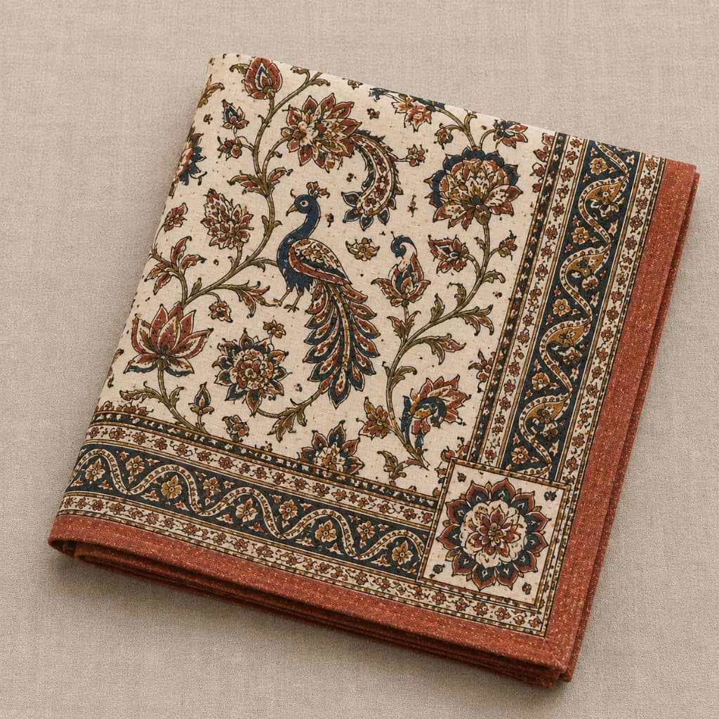 Mayur Royal Peacock & Lotus Blossom Jaal Cotton Napkin Set - Main View