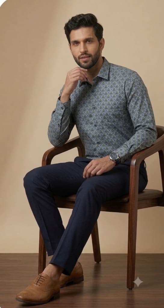 Aarav Slate Indigo Diamond Boota Hand Block Printed Cotton Shirt