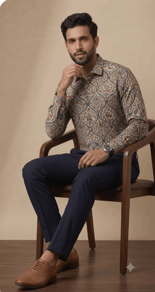 Samrat Shikargah Arch Lattice Hand Block Printed Cotton Shirt