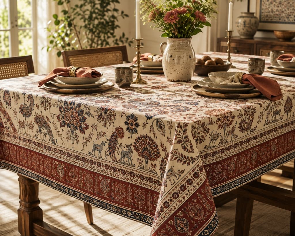 Shikargah Royal Sanctuary Hand Block Printed Cotton Tablecloth