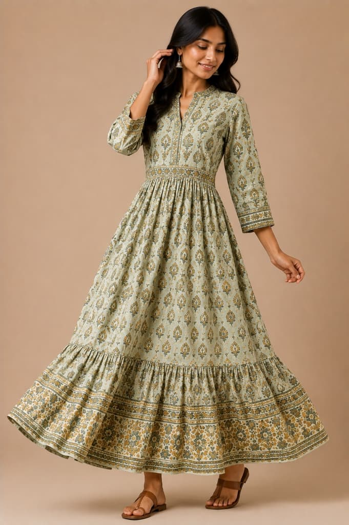 Marigold Mint Tiered Floral Maxi Dress - Main View