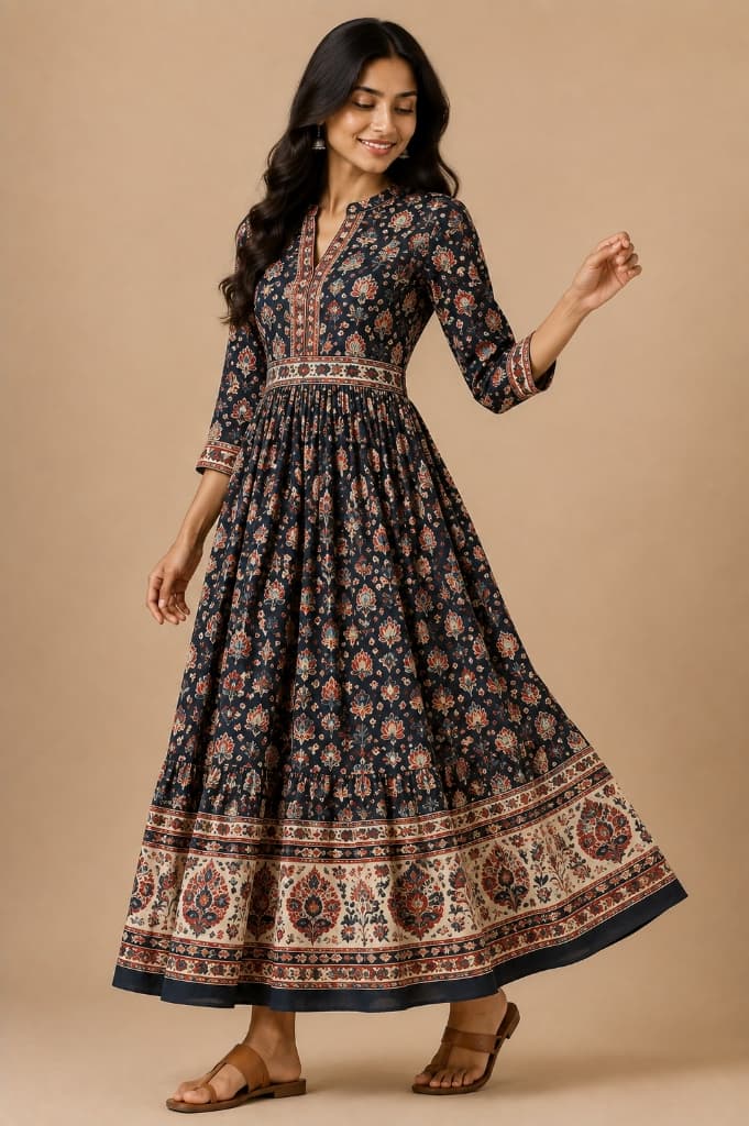 Shabnam Midnight Indigo Mughal Tiered Maxi Dress - Main View