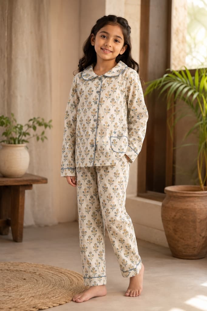 Pari Ochre Mustard & Slate Boota Cotton Pajama Set - Main View