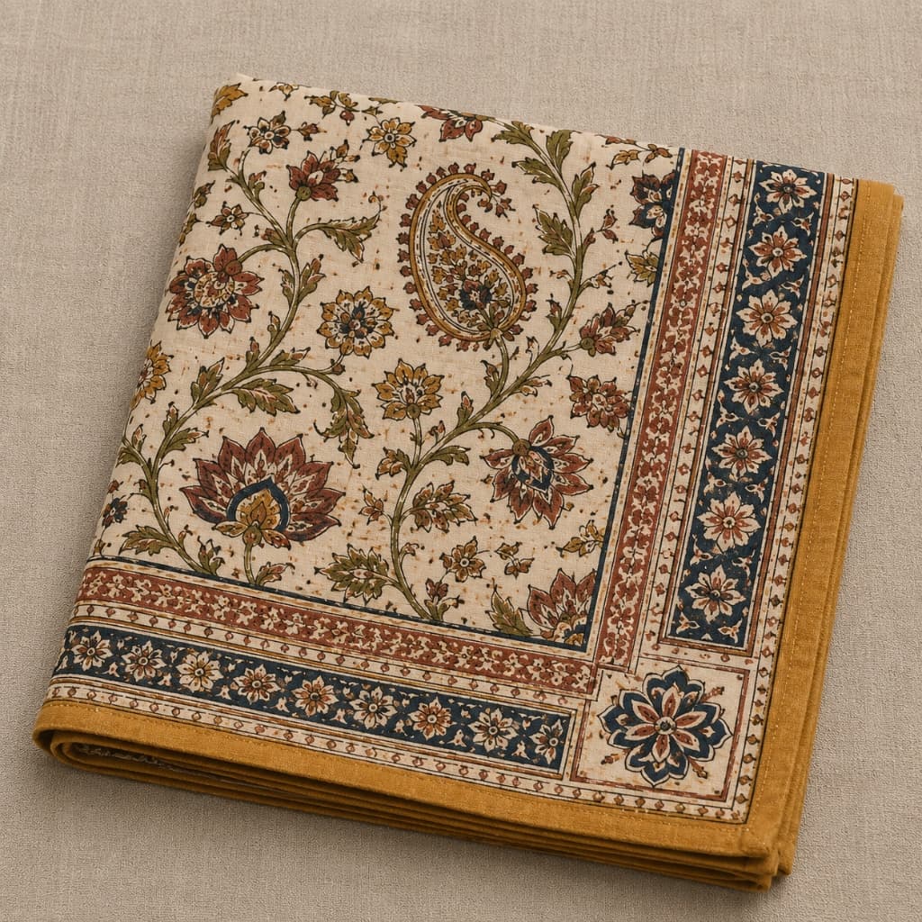 Kesariya Ochre Saffron & Paisley Vine Jaal Cotton Napkin Set - Main View